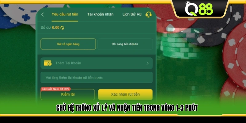 Đợi xử lý và tiền sẽ cập nhật sau 1–3 phút